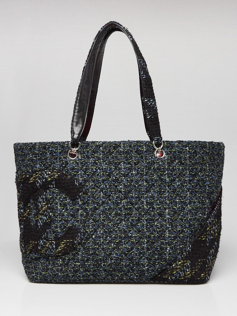 Chanel Blue Multicolor Quilted Tweed Cambon Large Tote Bag