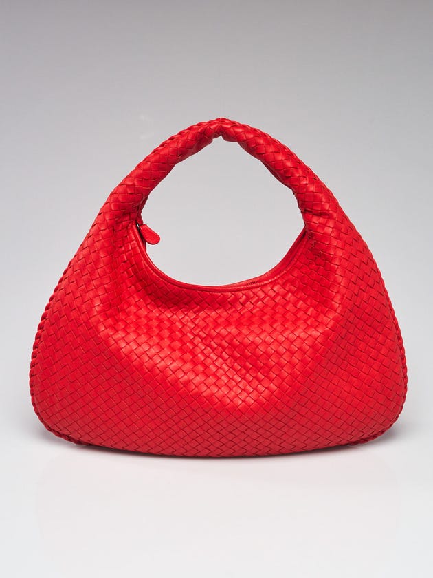 Bottega Veneta Red Intrecciato Woven Nappa Leather Large Veneta Hobo Bag
