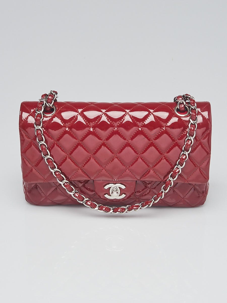 Chanel Red Quilted Patent Leather Classic Medium Double Flap Bag