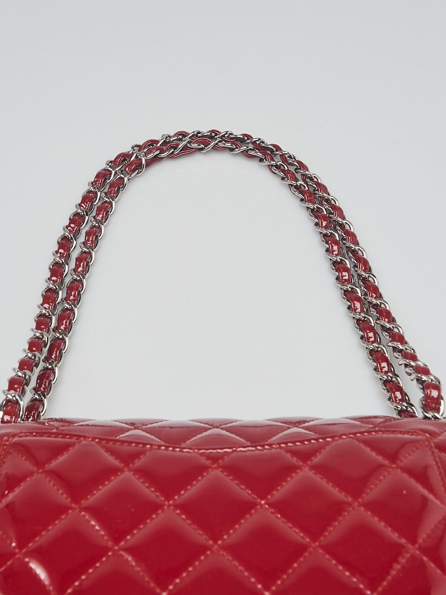 Chanel Red Quilted Patent Leather Classic Medium Double Flap Bag