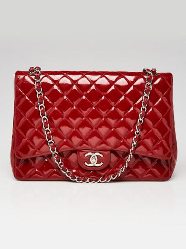 Chanel Dark Red Quilted Patent Leather Classic Maxi Double Flap Bag