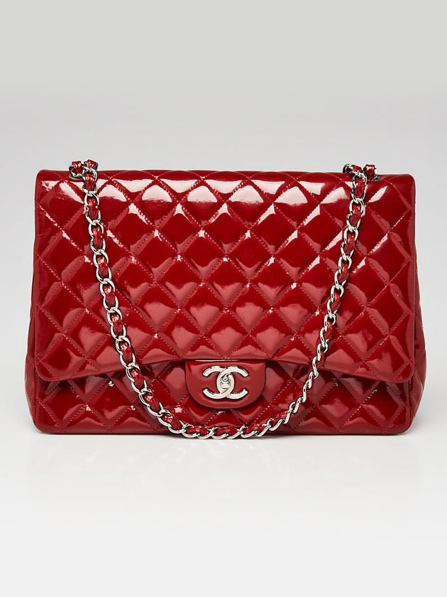 Chanel Dark Red Quilted Patent Leather Classic Maxi Double Flap Bag