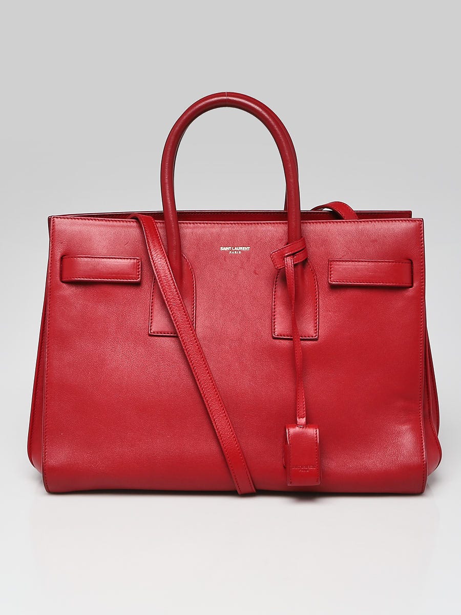Yves Saint Laurent Red Leather Small Sac De Jour Tote Bag - Yoogi'S Closet