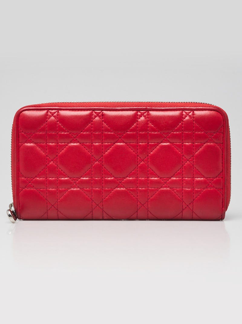 Christian Dior Red Cannage Quilted Lambskin Leather Zippy Wallet