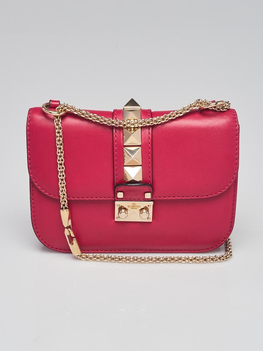 Valentino Pink Leather Glam Lock Small Flap Bag