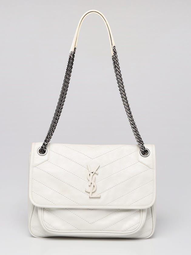 Yves Saint Laurent White Crinkled Calfskin Leather Medium Niki Bag