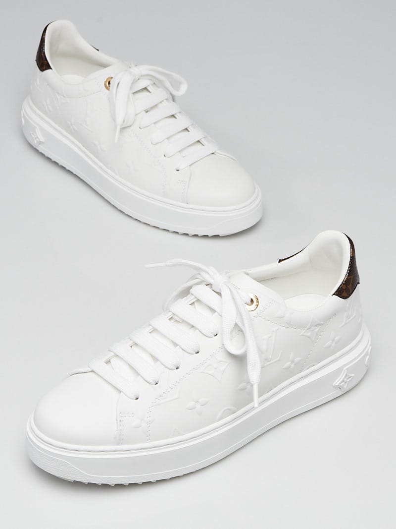 Louis Vuitton White Debossed Leather Time Out Sneakers Size 8.5/39 -  Yoogi's Closet