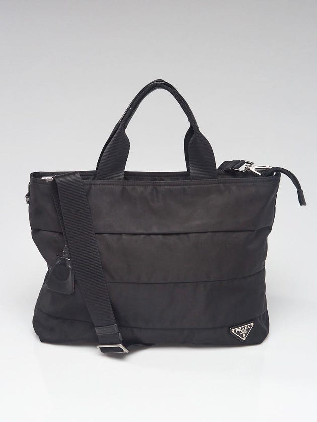 Prada Black Tessuto Nylon Vitello Leather Crossbody Tote Bag