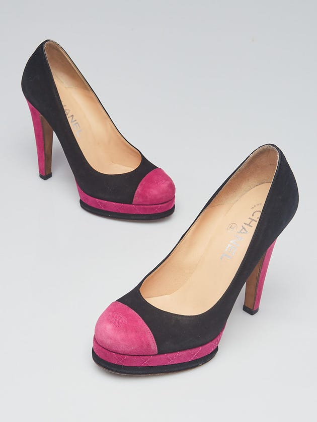 Chanel Purple/Black Suede Cap Toe Classic Platform Pumps Size 5.5/36