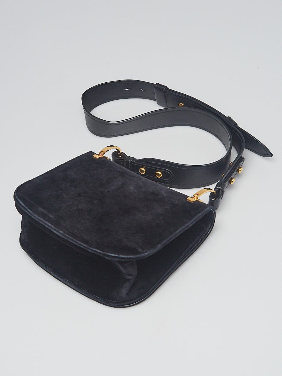 Prada Black Velvet Pionniere Saddle Bag 1BD039 | Yoogi's Closet