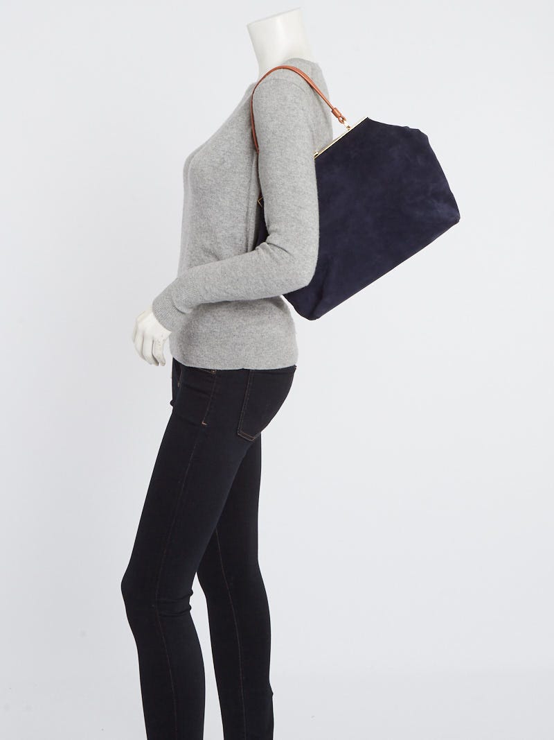 Chloé - Marcie Navy Suede Medium Shoulder Bag | Mitchell Stores