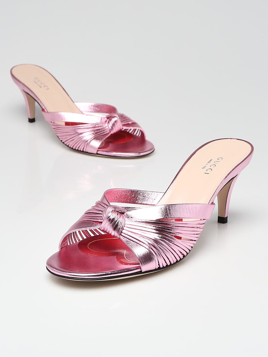 Gucci Metallic Pink Leather Knotted Crawford Sandals Size 7 37.5 Yoogi s Closet