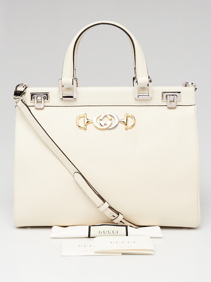 Gucci White Grainy Leather Zumi Medium Tote Bag | Yoogi's Closet