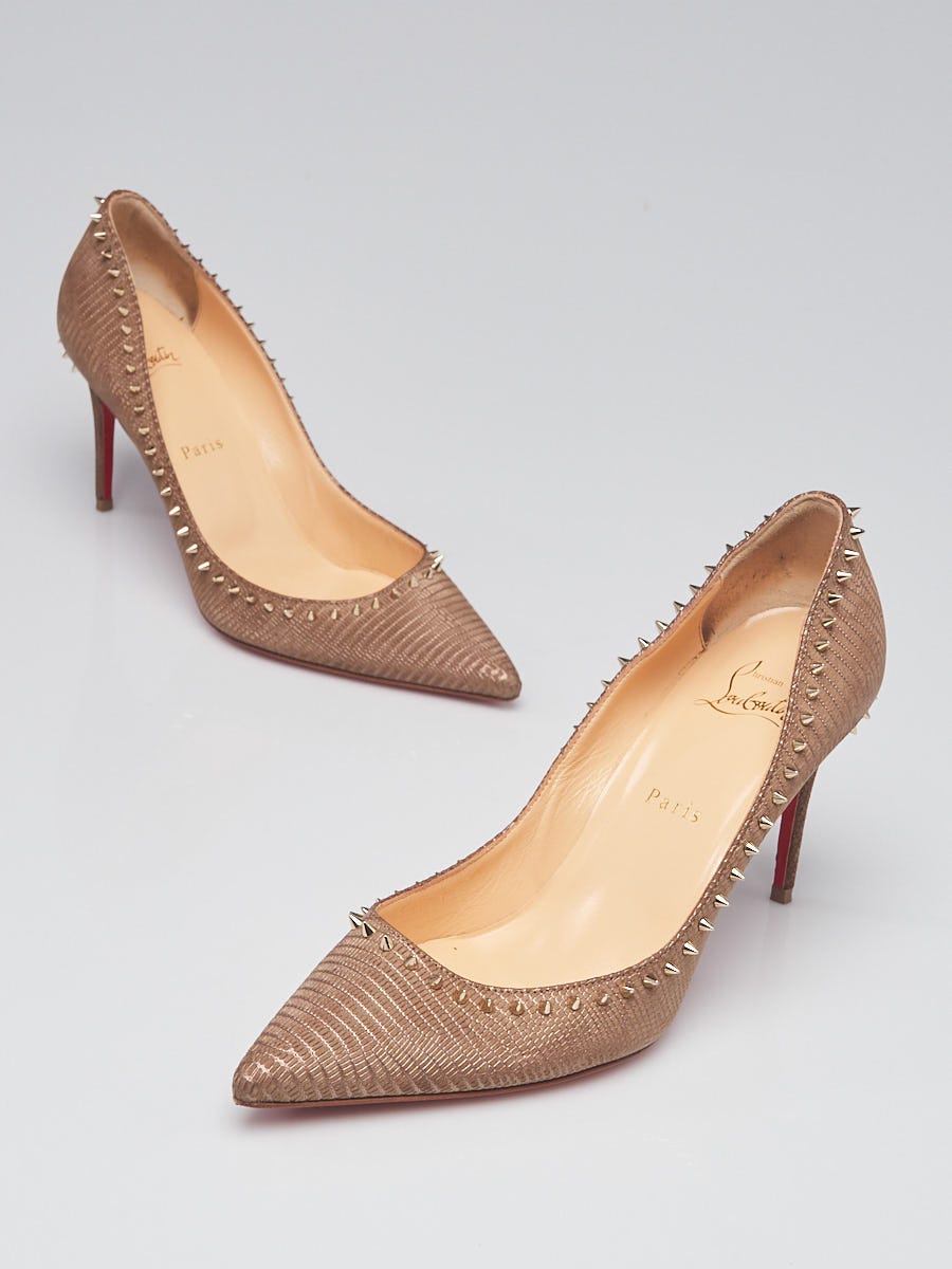 Christian Louboutin Taupe Croc Embossed Leather Studded Christian Louboutin Taupe Croc Embossed Leather Studded