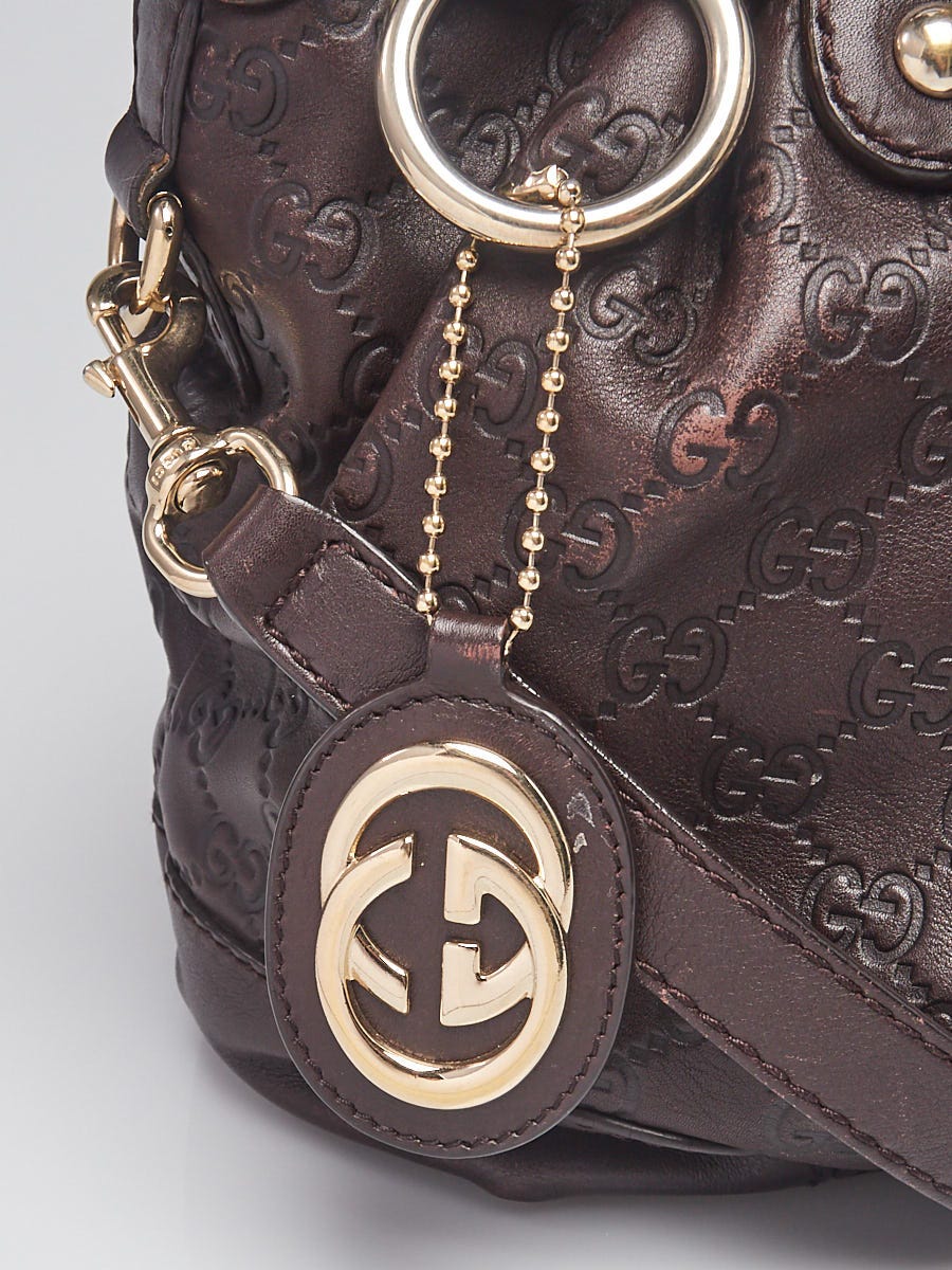 Gucci - Embossed Leather Monogram Speedy Medium Brown Top Handle