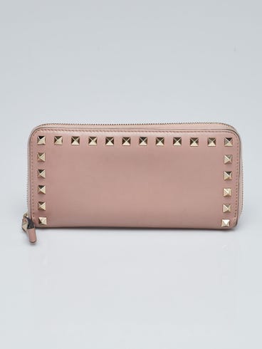Valentino Beige Leather Rockstud Zippy Wallet