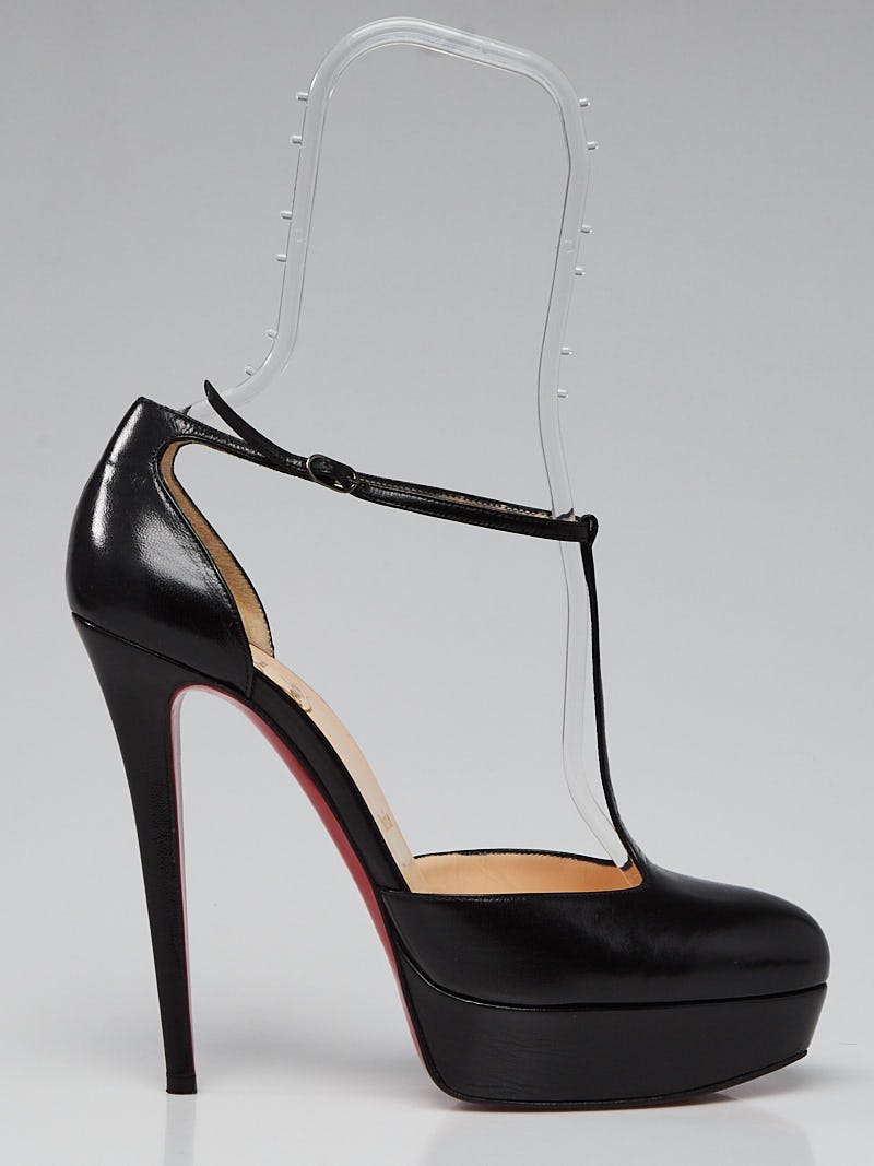 Christian Louboutin Black Leather Top LA 140 T-Strap Pumps Christian Louboutin Black Leather Top LA 140 T-Strap Pumps