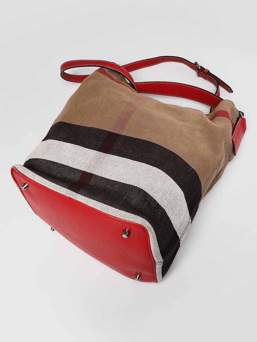 Burberry Red Canvas Check Medium Susanna Bucket Bag | Yoogi's Closet