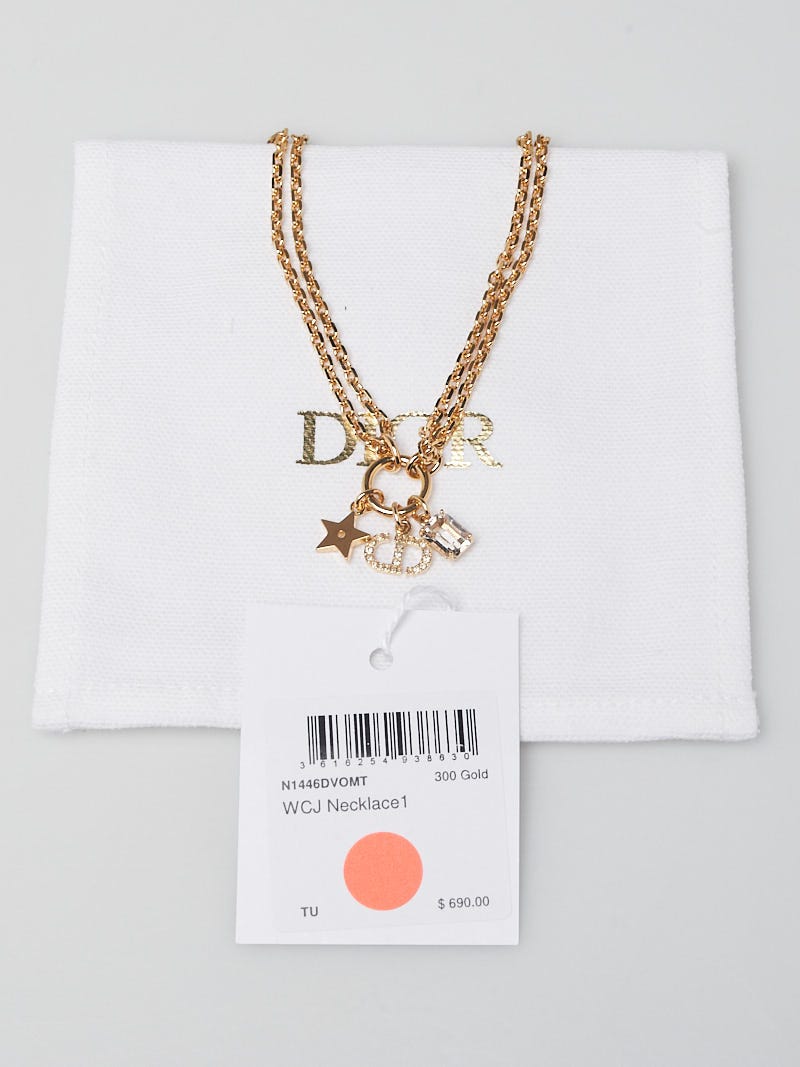 Christian Dior Star & Clover Charm Necklace - Gold-Tone Metal Station,  Necklaces - CHR165964