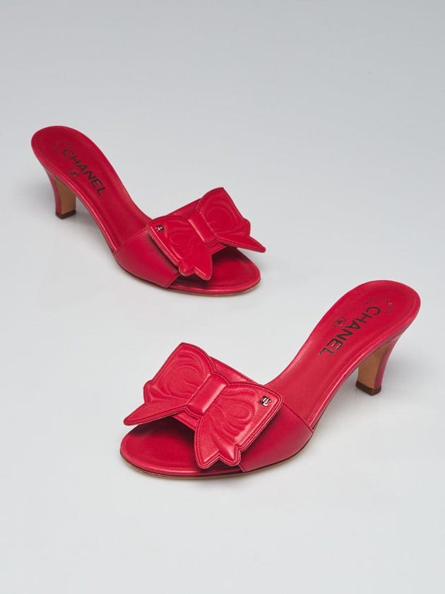 Chanel Pink Leather Open Toe CC Bow Heeled Sandals Size 5.5/36