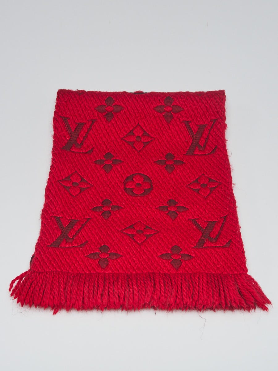 Authentic Louis Vuitton Logo Mania Red Scarf Wool Silk Preloved