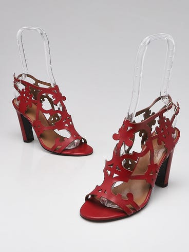 Hermes Red Leather Keira Cut Out Open Toe Sandals Size 5.5/36