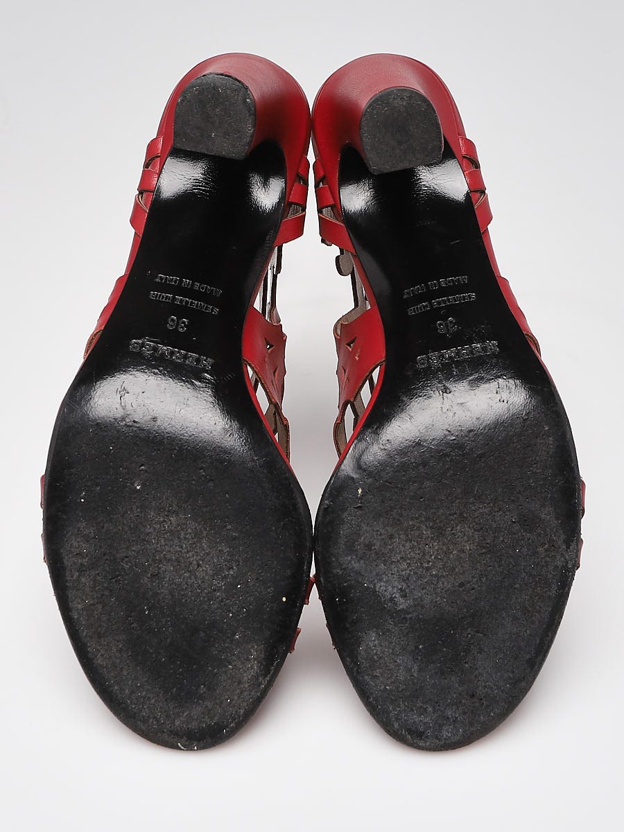 Hermes Red Leather Keira Cut Out Open Toe Sandals Size 5.5/36