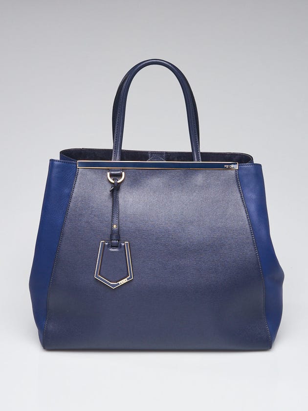 Fendi Blue Vitello Leather Large 2Jours Elite Shopper Tote Bag 8BH251