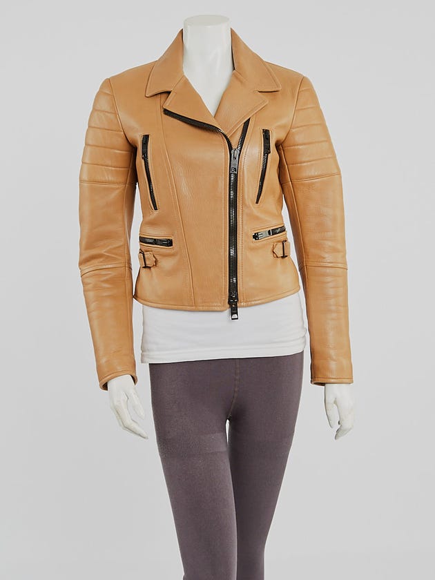 Burberry Brown Leather Quilted Motorcycle Jacket Size 6/40