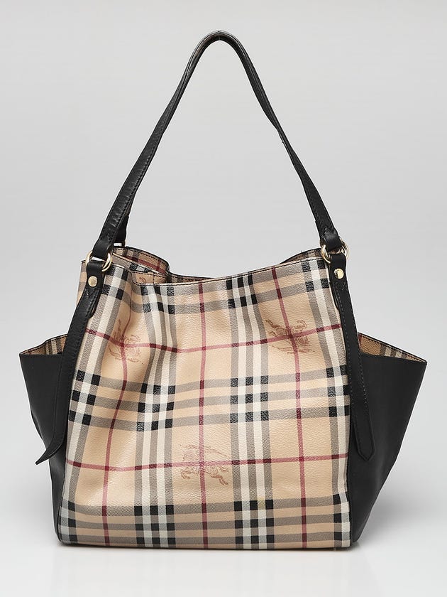 Burberry Black Leather Haymarket Check Coated Canvas Canterbury Tote Bag