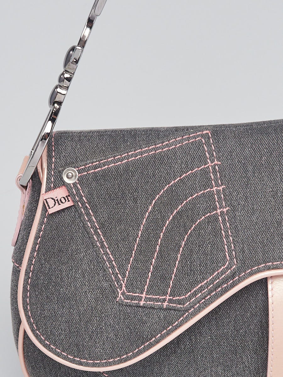 Christian Dior☆Denim×Pink☆ショルダーバッグ Christian Dior Denim and Pink Patent Leather Small Saddle Bag