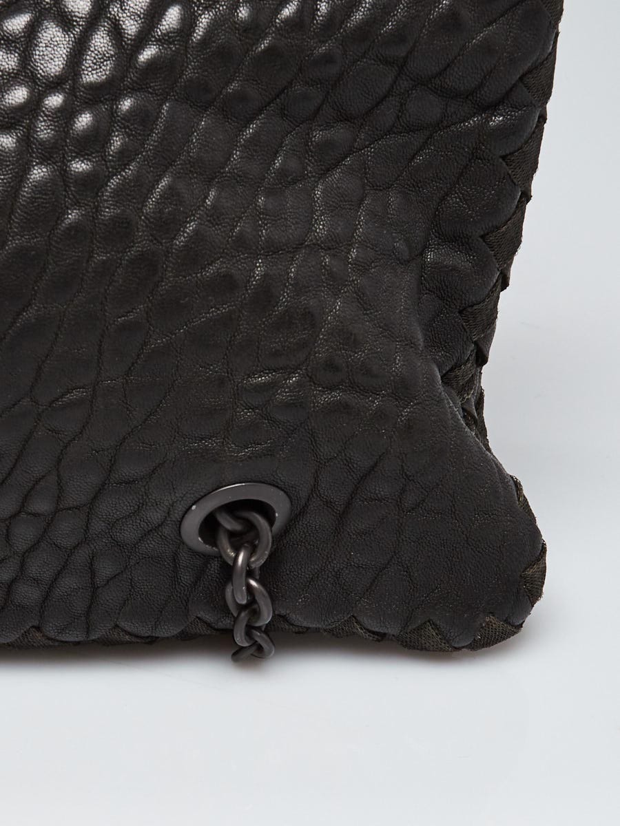 【BOTTEGA VENETA】Croc-Pattern Calf Handle Clutch Bag Black BOTTEGA VENETA Crocodile Knot Clutch Brown 1517309