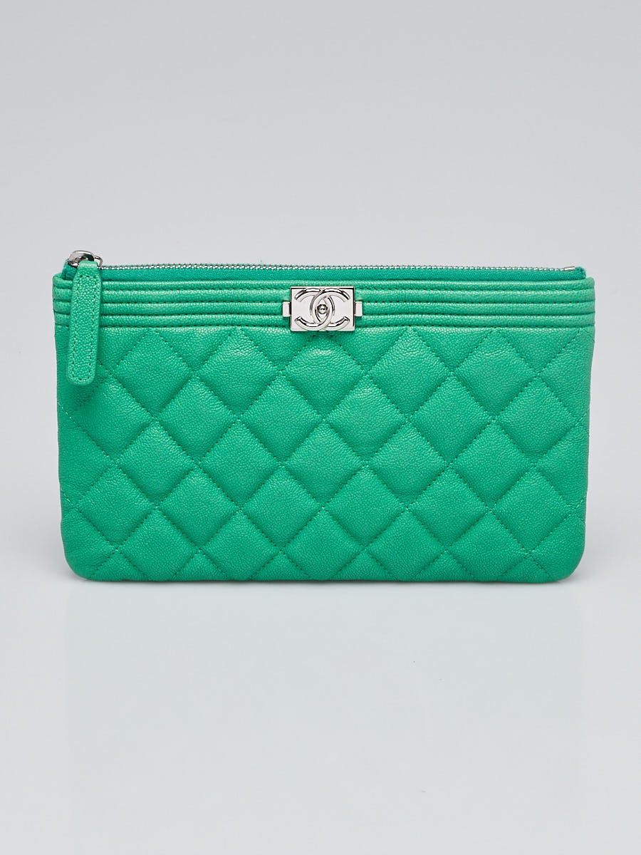 Chanel Green Quilted Leather Boy O-Case Zip Pouch - Yoogi's Closet