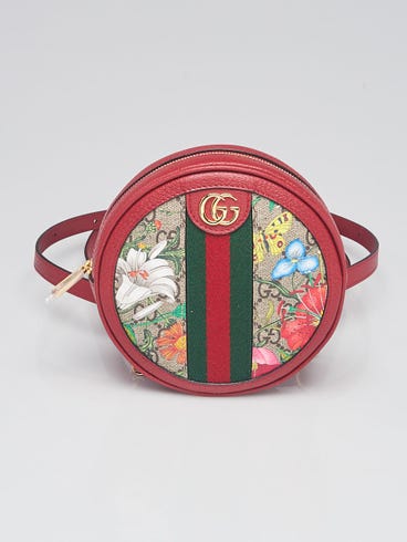 Gucci Red Leather GG Flora Coated Canvas Ophidia Round Mini Backpack Bag