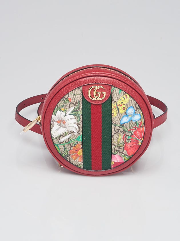 Gucci Red Leather GG Flora Coated Canvas Ophidia Round Mini Backpack Bag