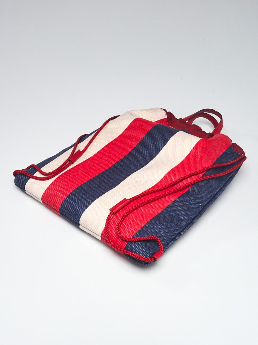 Gucci Red/White/Blue Striped Canvas Drawstring Backpack Bag