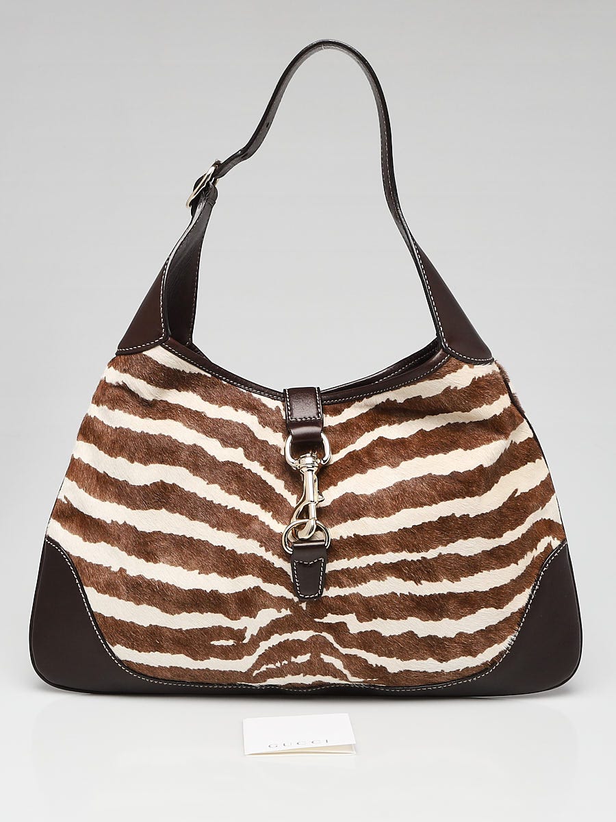 Gucci Brown/White Zebra Print Pony Hair Jackie O Bag - Yoogi's Closet