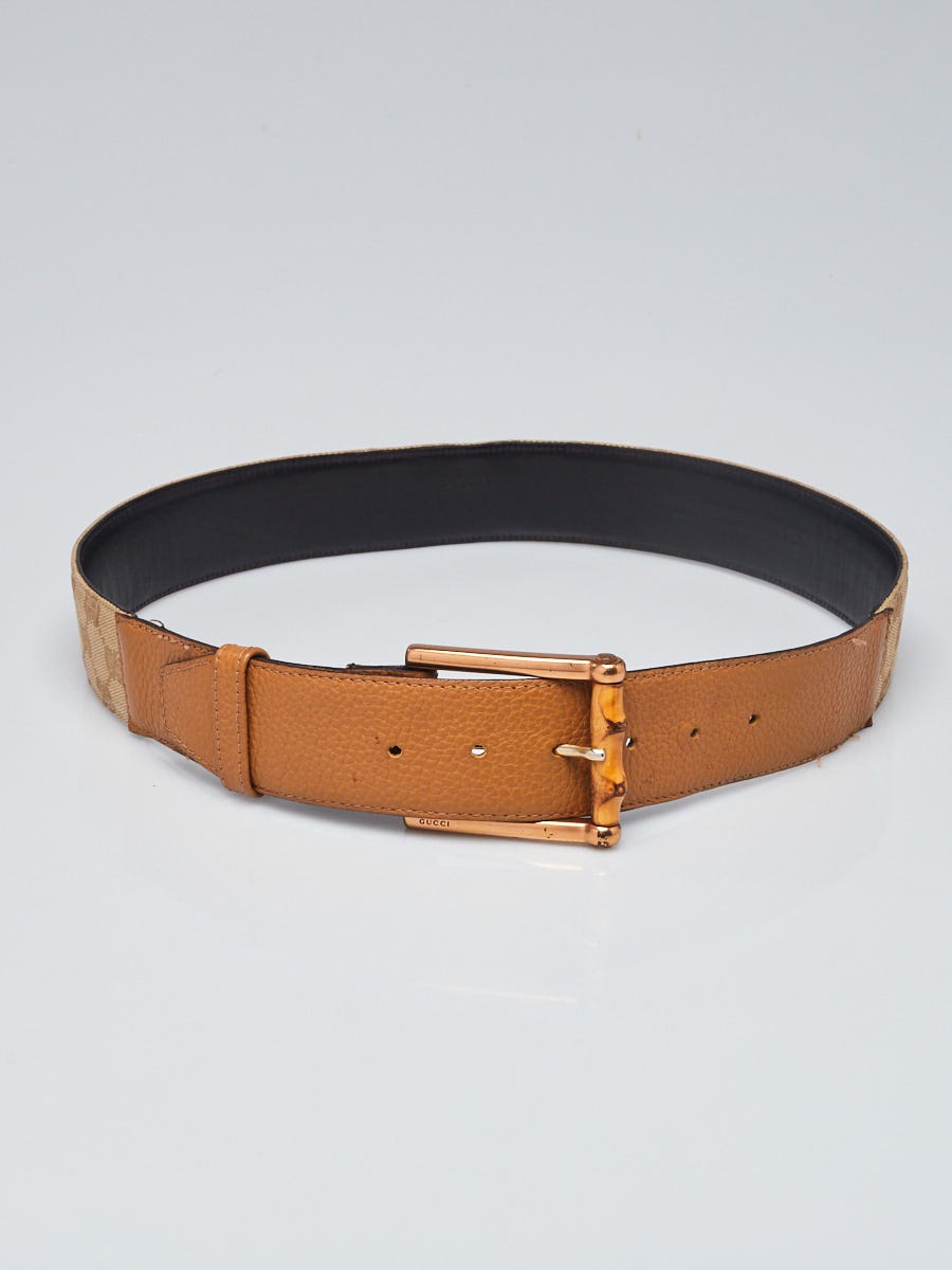 Gucci Beige/Brown GG Canvas and Leather Bamboo Belt Size 70/28