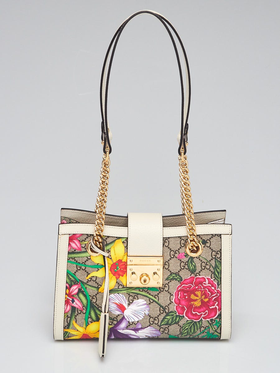 Gucci Padlock Flora Small GG Supreme Canvas Shoulder Bag