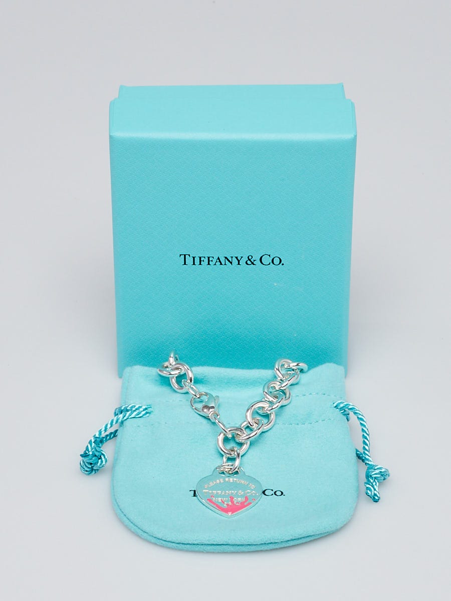 Tiffany  Co Return To Blue Enamel Splash Heart Link Bracelet 8 L Size
