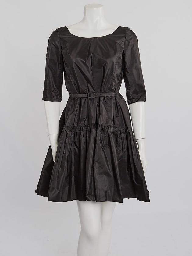 Christian Dior Black Silk Belted Mid Length Dress Size 4/36