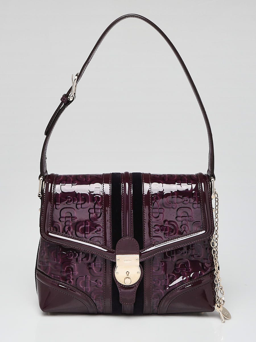 Women's GUCCI Purple Leather Horsebit Logo Embossed Tote Bag
