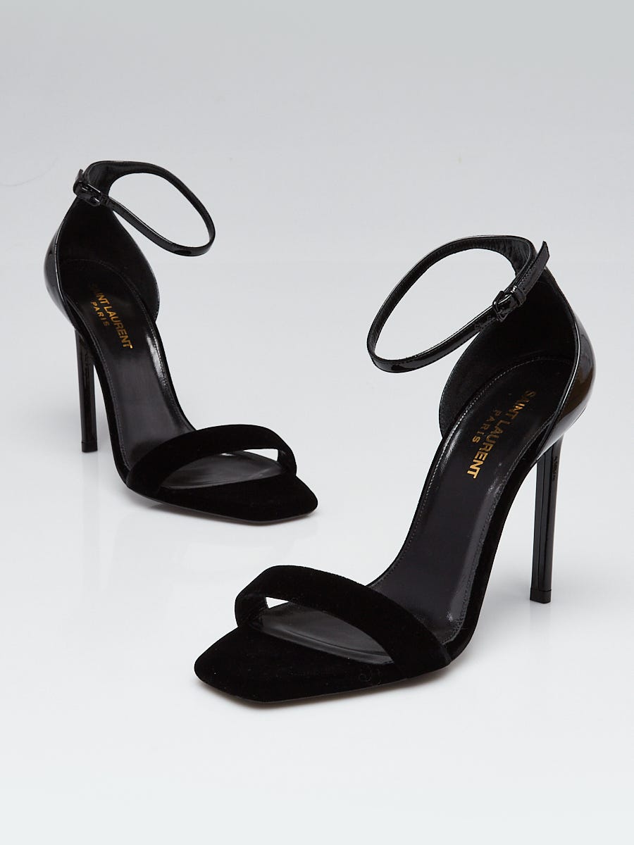 Yves Saint Laurent Black Patent Leather/Velvet Amber 105 Open Toe