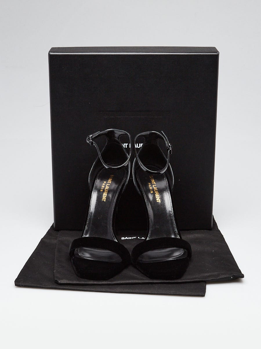 Yves Saint Laurent Black Patent Leather/Velvet Amber 105 Open Toe