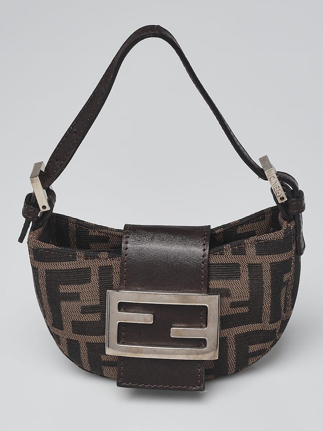 Fendi Brown Zucca Print Canvas Half Moon Baguette Bag