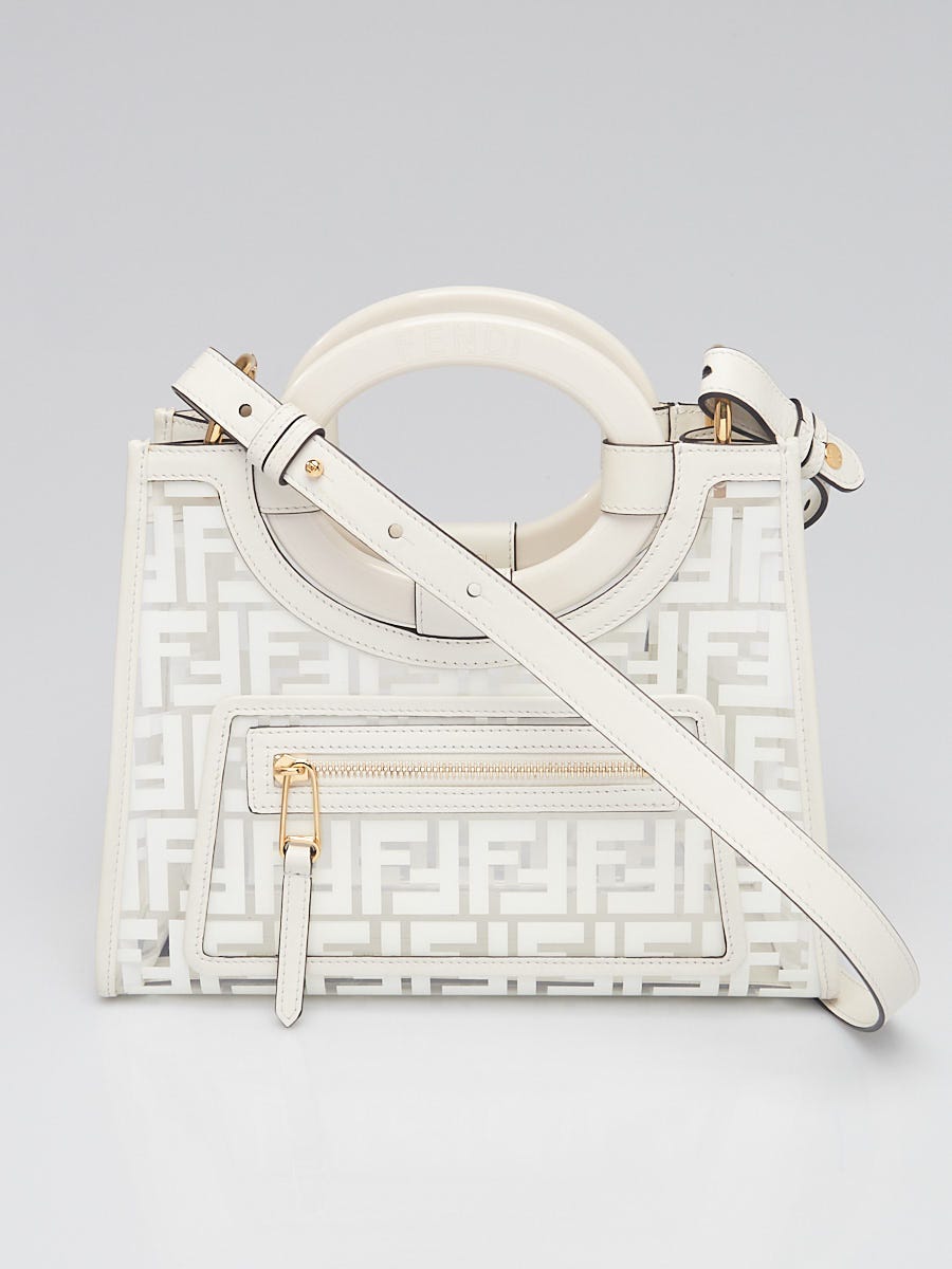 Fendi White PVC Logo Print Runaway Small Bag 8BH344 | Yoogi's Closet Fendi White PVC Logo Print Runaway Small Bag 8BH344 | Yoogi's Closet