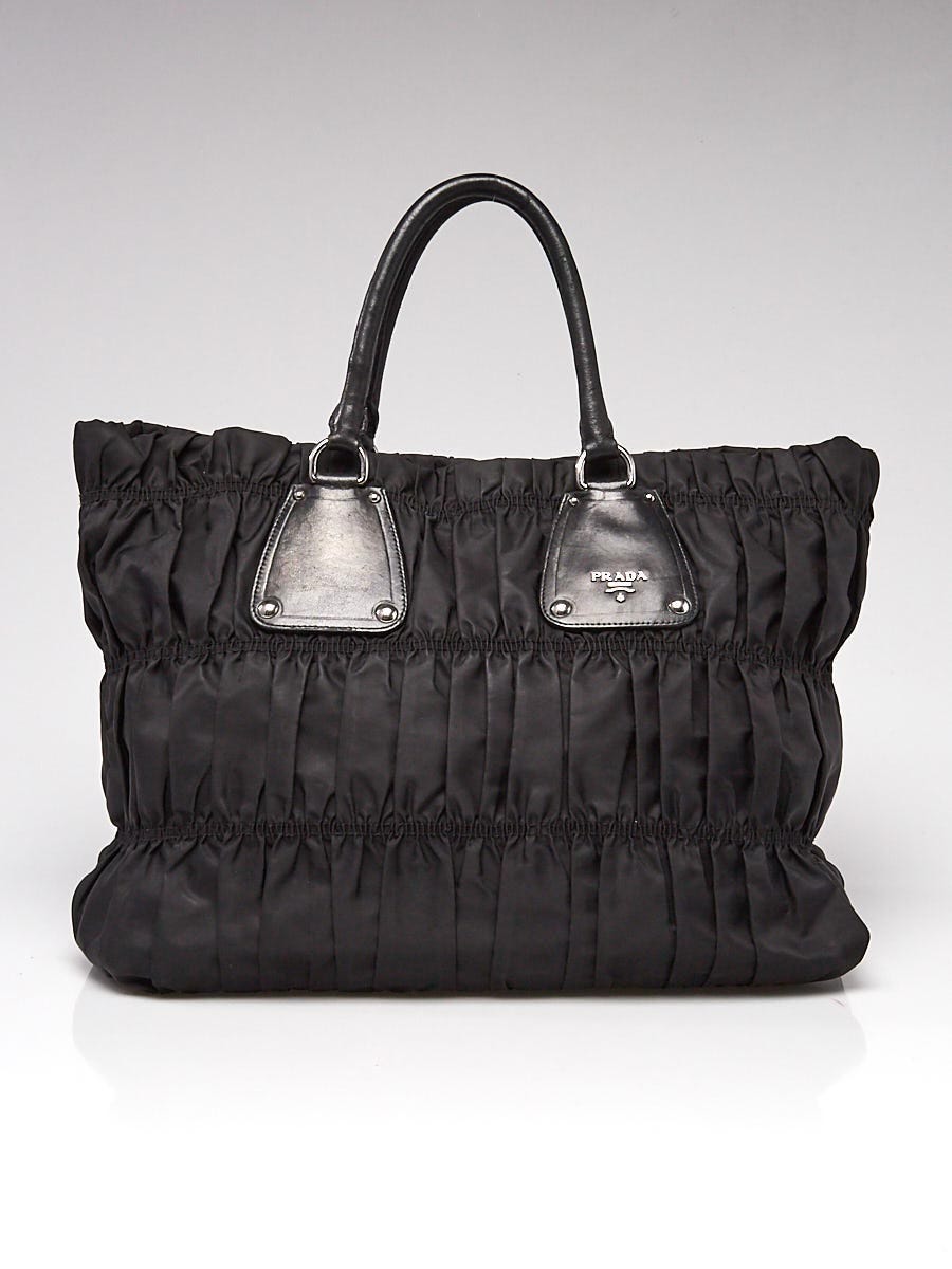 Prada Black Tessuto Nylon Gauffre Pleated Tote Bag - Yoogi's Closet