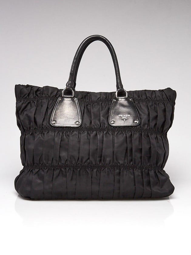 Prada Black Tessuto Nylon Gauffre Pleated Tote Bag