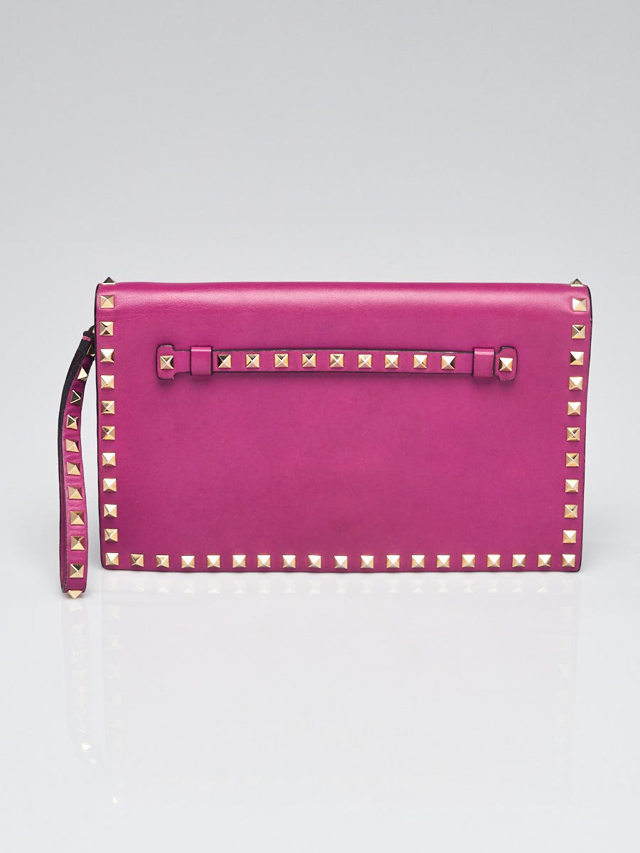 Valentino Purple Lambskin Leather Rockstud Clutch Bag