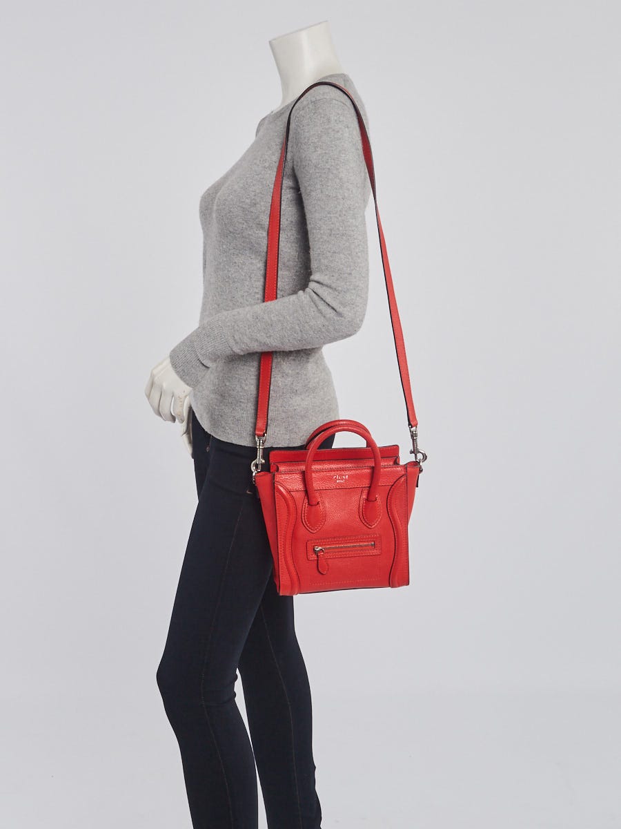 Celine Orange Pebbled Leather Nano Luggage Tote Bag